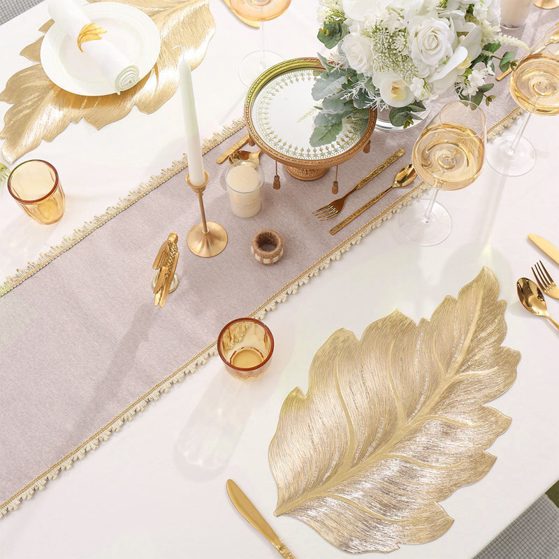 Gold Leaf Luxury Bordskåner – 3D Elegant Bordmatte laget av PVC | Luvikno
