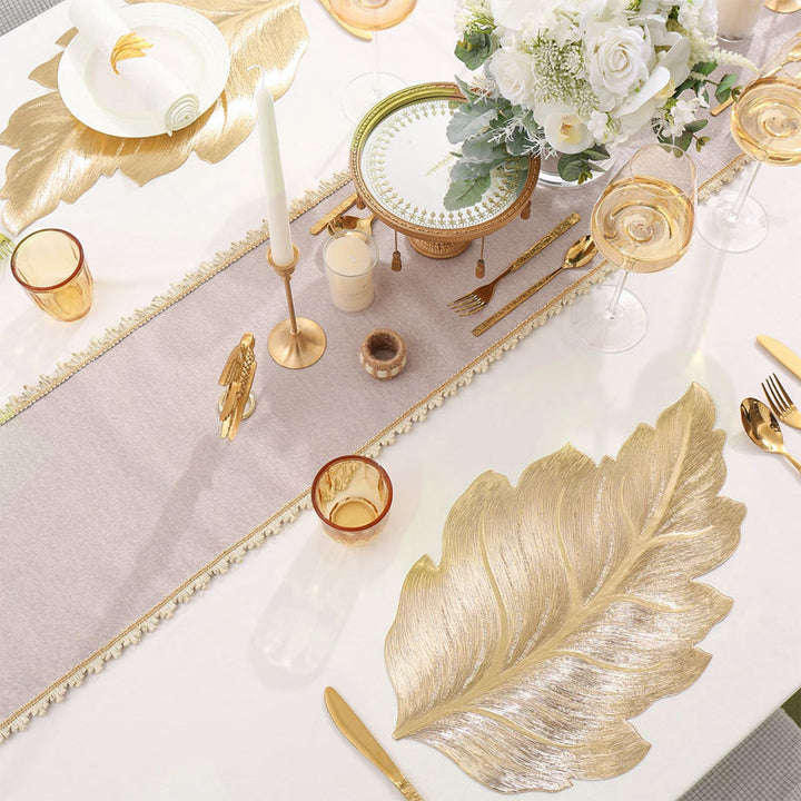 Gold Leaf Luxury Bordskåner – 3D Elegant Bordmatte laget av PVC | Luvikno