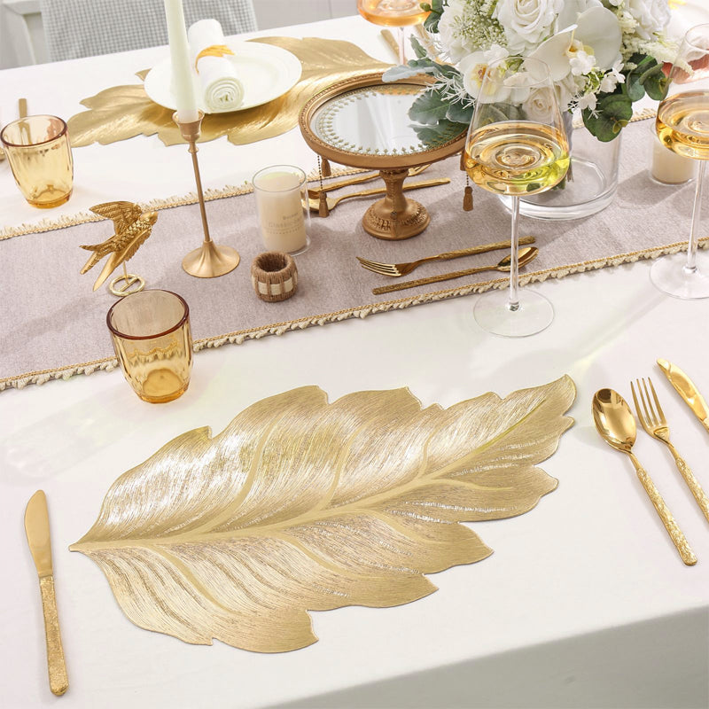 Gold Leaf Luxury Bordskåner – 3D Elegant Bordmatte laget av PVC | Luvikno