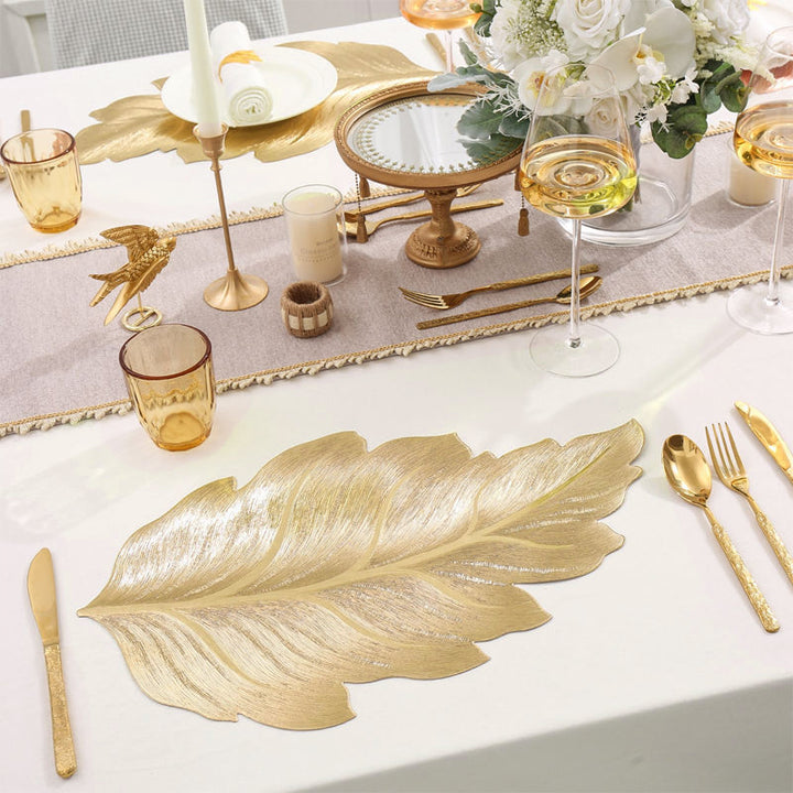 Gold Leaf Luxury Bordskåner – 3D Elegant Bordmatte laget av PVC | Luvikno