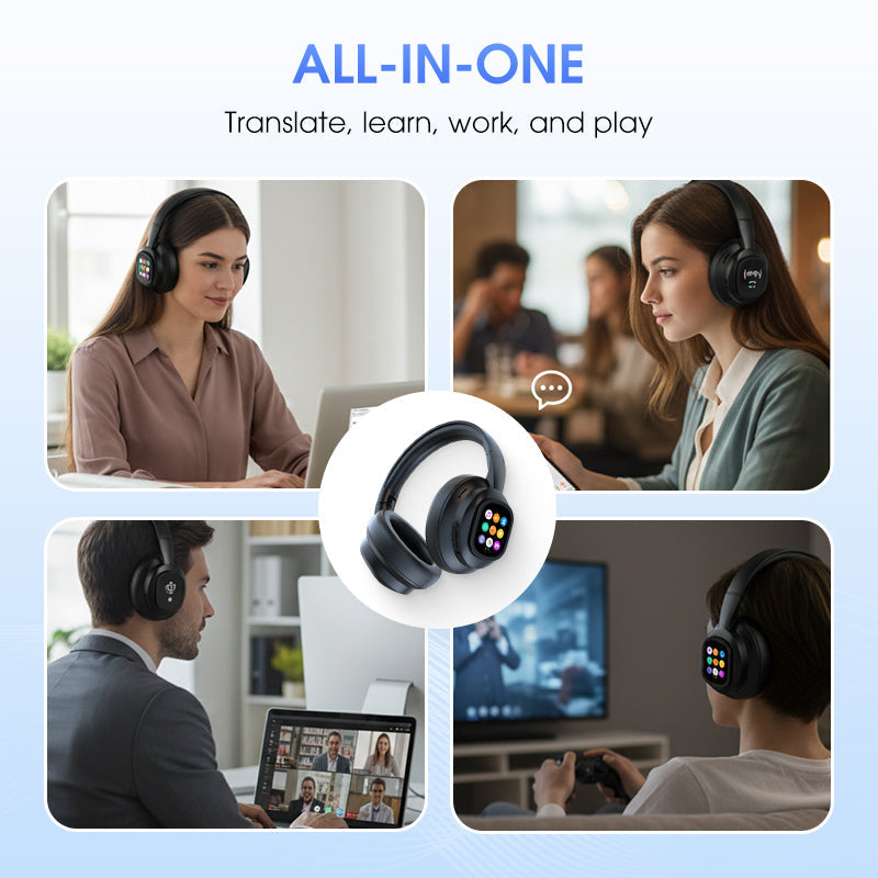 Luvikno | AIWave | AI Bluetooth Hodetelefoner med LCD-skjerm Stemmestyring Lydisolasjon for Musikk og Samtaler