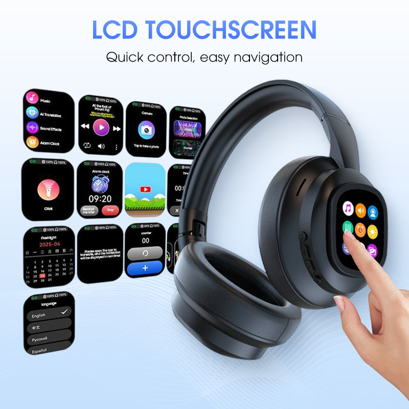 Luvikno | AIWave | AI Bluetooth Hodetelefoner med LCD-skjerm Stemmestyring Lydisolasjon for Musikk og Samtaler