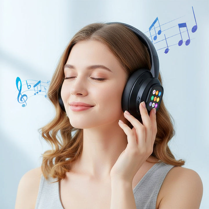 Luvikno | AIWave | AI Bluetooth Hodetelefoner med LCD-skjerm Stemmestyring Lydisolasjon for Musikk og Samtaler