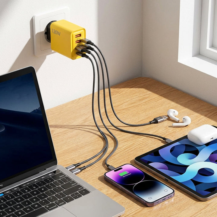 120W USB hurtiglader med 4 porter | Luvikno