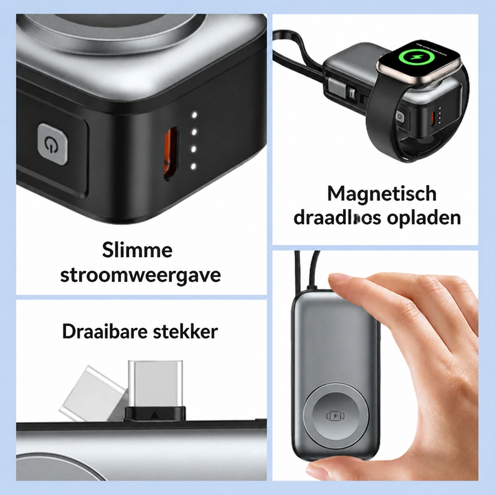 Magnetisk 3-i-1 Powerbank med trådløs lading | Luvikno