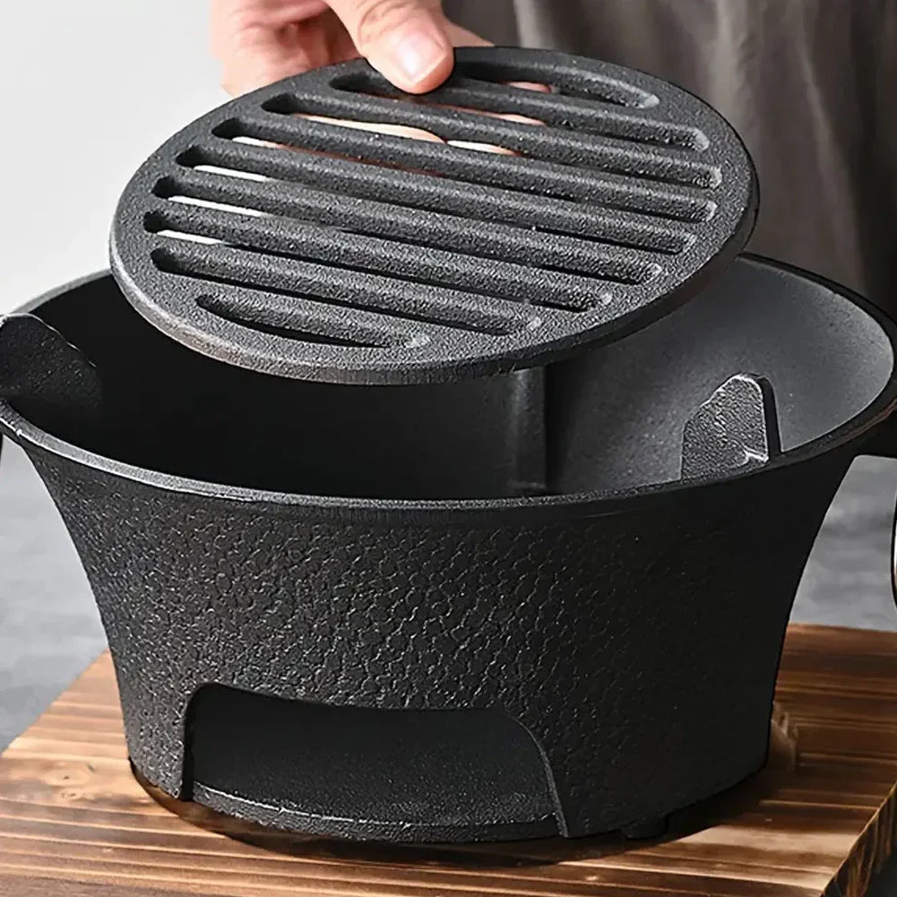Rustfritt stål BBQ grill bordplate støpejern kullgrill ovn | Luvikno