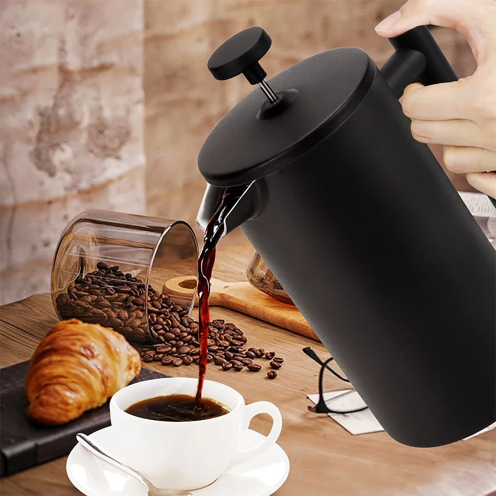 Rustfritt Stål Fransk Press Dobbel Vegg Isolert Kaffe Te Maker | Luvikno