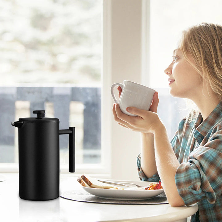 Rustfritt Stål Fransk Press Dobbel Vegg Isolert Kaffe Te Maker | Luvikno
