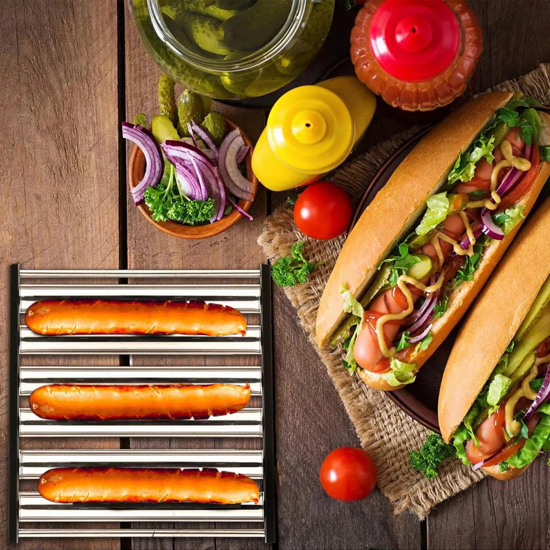 Rustfritt stål hotdog pølsegrill rullestativ grillverktøy | Luvikno