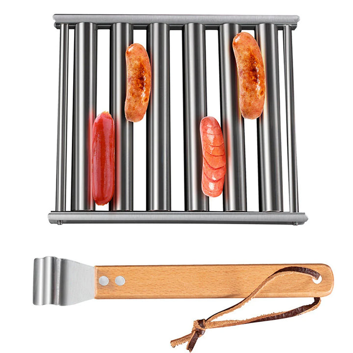 Rustfritt stål hotdog pølsegrill rullestativ grillverktøy | Luvikno