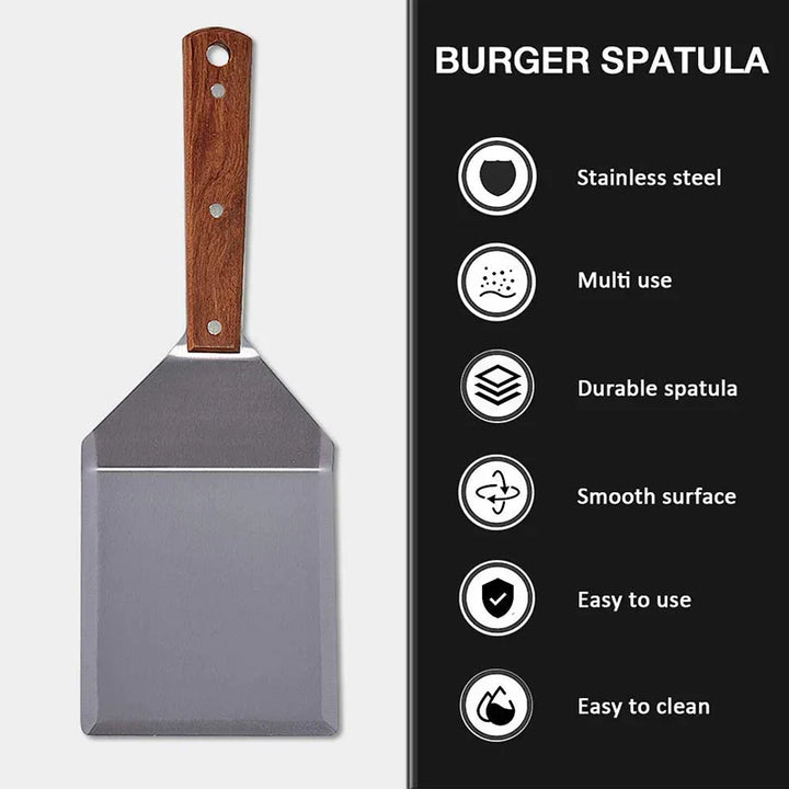 Rustfritt Stål Spatel Skrape med Trehåndtak Grill Vender | Luvikno