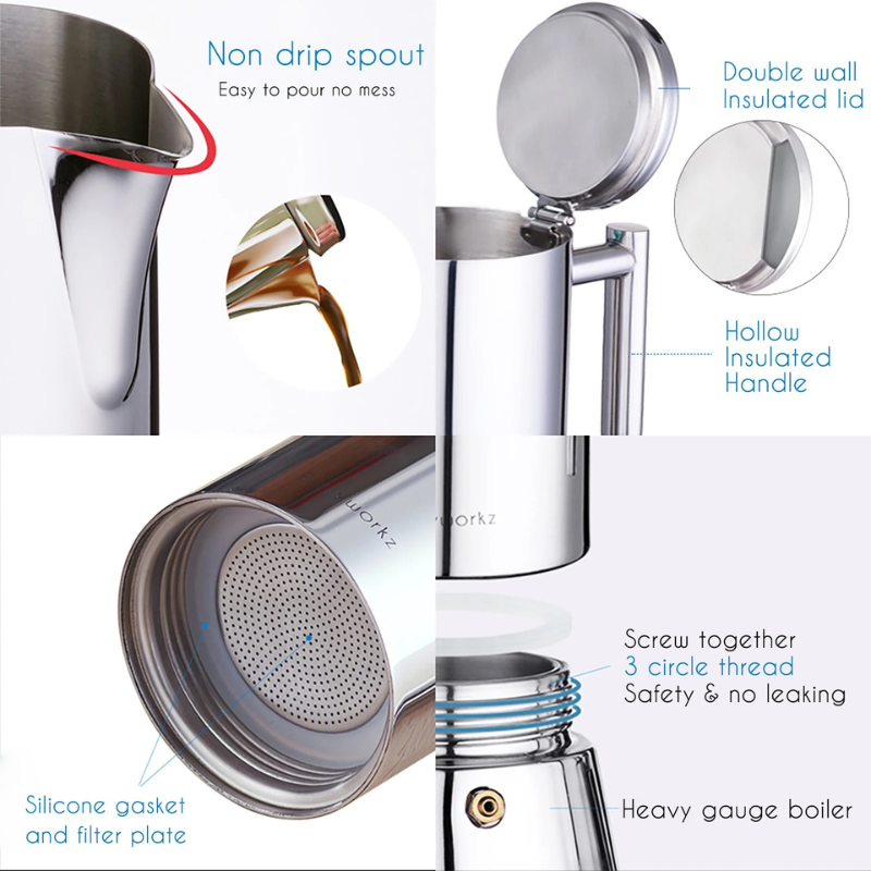 Rustfritt stål komfyr espresso maker Moka Pot kaffemaskin | Luvikno