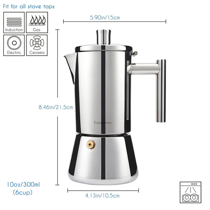 Rustfritt stål komfyr espresso maker Moka Pot kaffemaskin | Luvikno