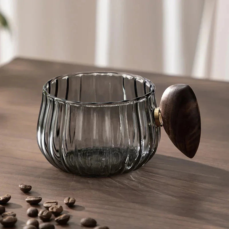 Stripete Varmeresistent Silikon Glass Kaffekopp med Trehåndtak | Luvikno