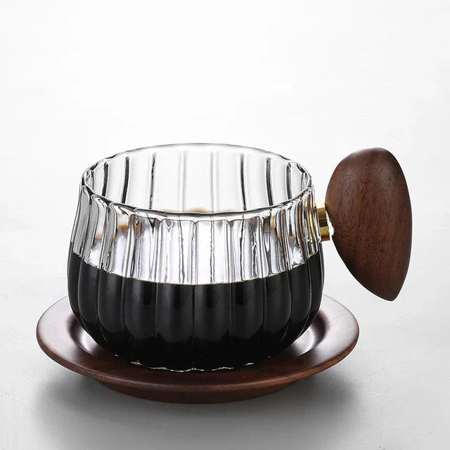 Stripete Varmeresistent Silikon Glass Kaffekopp med Trehåndtak | Luvikno