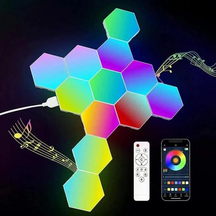 Luvikno | Interaktive heksagonale LED-paneler med RGB fargekontroll og musikksynkronisering
