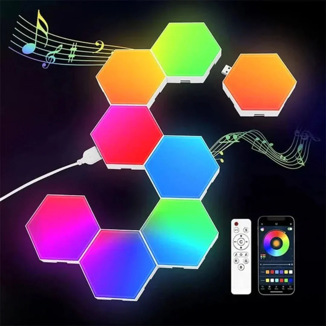 Luvikno | Interaktive heksagonale LED-paneler med RGB fargekontroll og musikksynkronisering