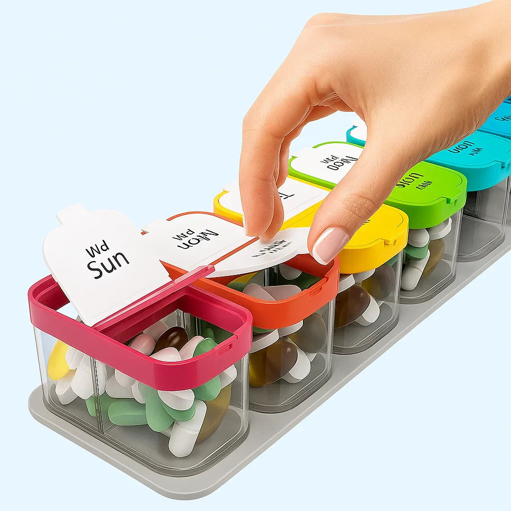 Large 7-Day Case – Fuktighetsbestandige BPA-frie rom – Ideell for eldre og omsorgspersoner Luvikno