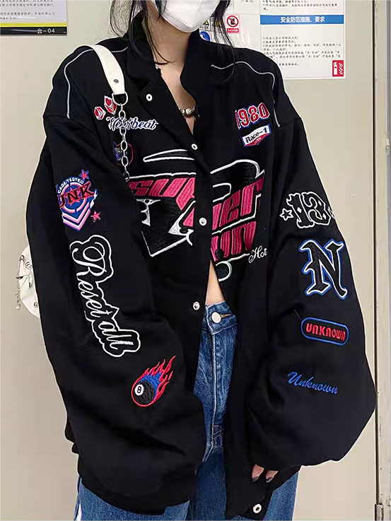 Luvik | Vintage Moottoripyörä Bomber-takki, jossa on Kirjonta