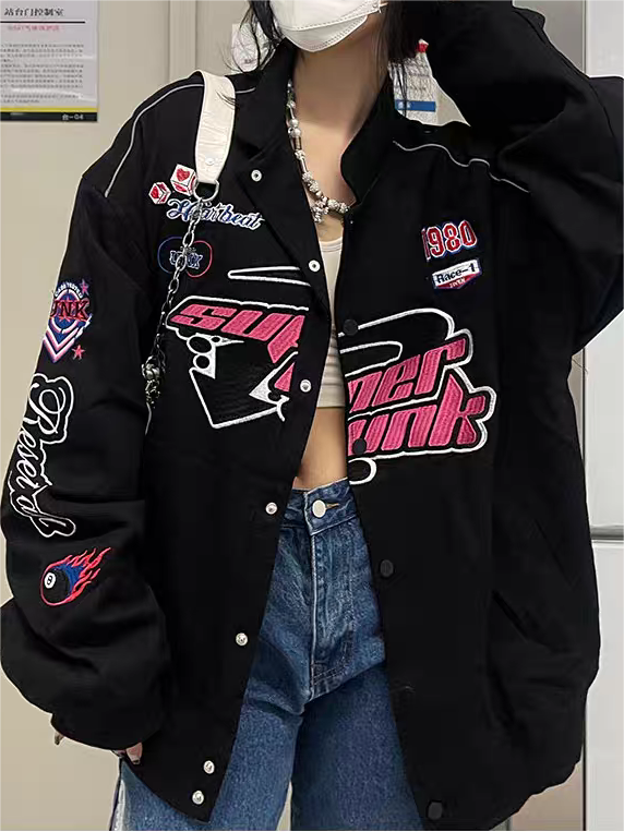 Luvik | Vintage Moottoripyörä Bomber-takki, jossa on Kirjonta