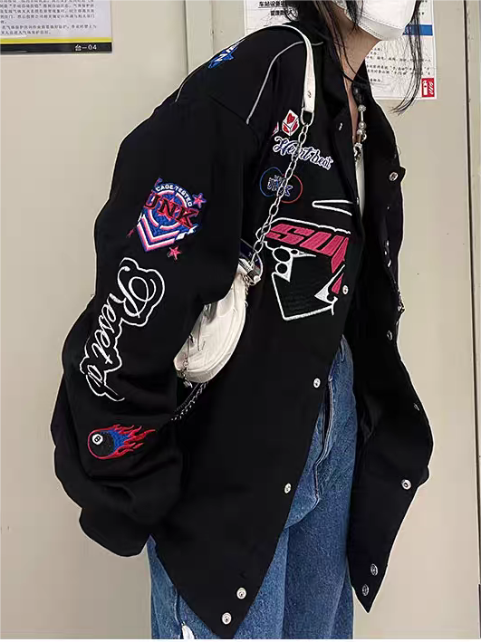 Luvik | Vintage Moottoripyörä Bomber-takki, jossa on Kirjonta