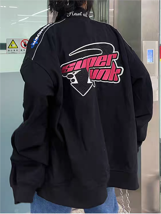 Luvik | Vintage Moottoripyörä Bomber-takki, jossa on Kirjonta