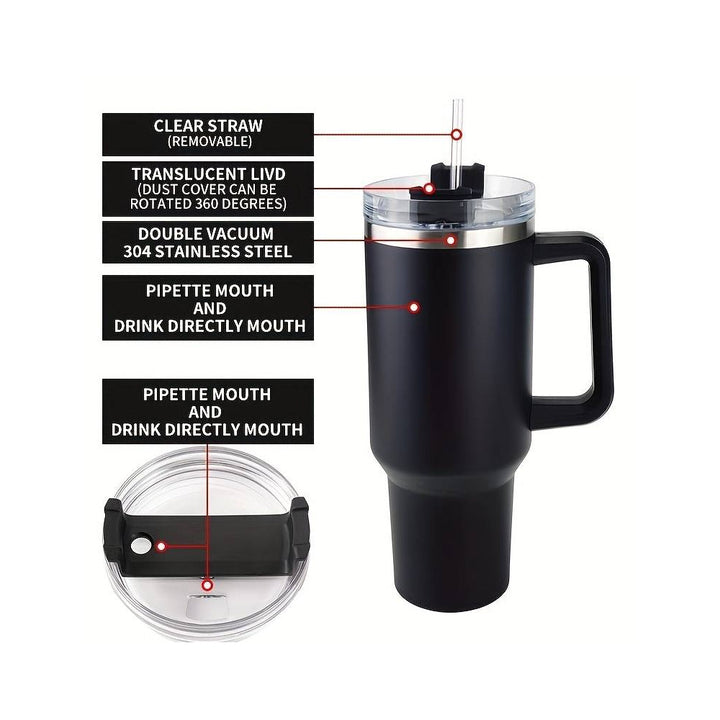 Tumbler Termokopp 1200 ml med håndtak, lokk og sugerør | Luvikno