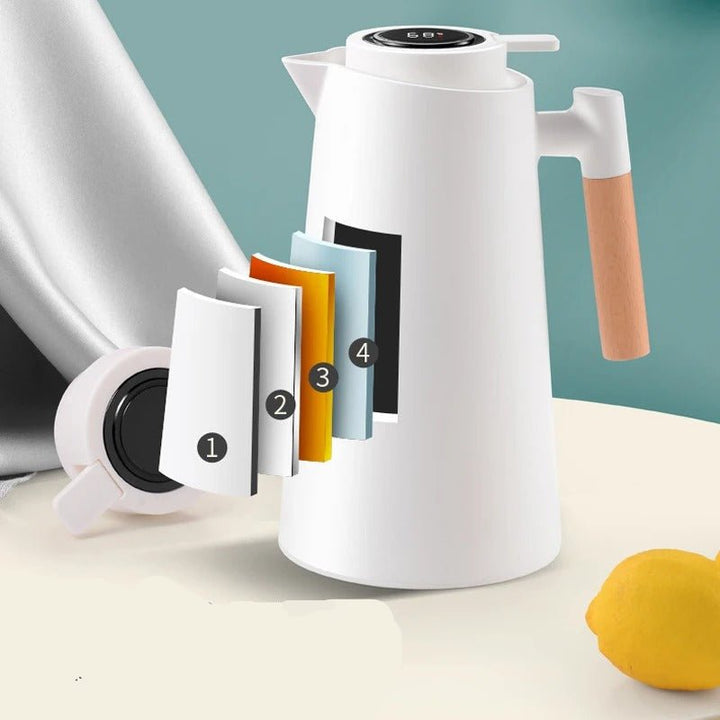 Luvikno | ThermoWood – Smart Isolert Termoskanne med Digital Temperaturvisning & Trehåndtak