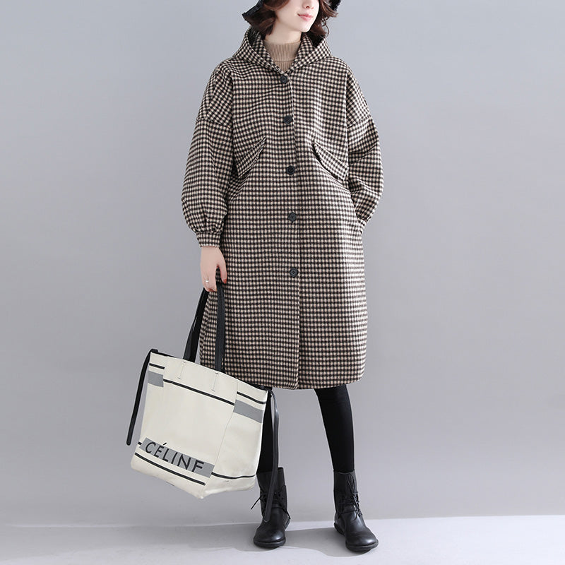 Luvik | trendikokoista naisten ruutukuosillinen parkatakki lämpimällä hupulla luksus talvitakki pitkällä hihalla