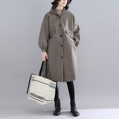 Luvik | trendikokoista naisten ruutukuosillinen parkatakki lämpimällä hupulla luksus talvitakki pitkällä hihalla