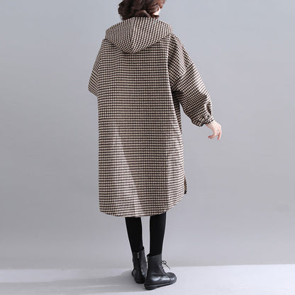 Luvik | trendikokoista naisten ruutukuosillinen parkatakki lämpimällä hupulla luksus talvitakki pitkällä hihalla