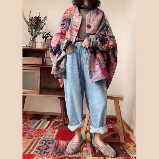 Luvik | Tulostaa Ulkovaatteet Suurempi koko Lumitakit Patchwork V-kaula-aukko Takki