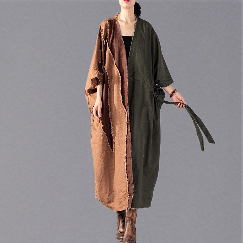 Luvik | vihreä armeija oversized trench-coat patchwork muoti takit naru