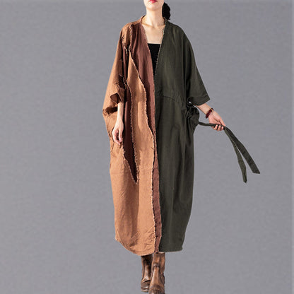 Luvik | vihreä armeija oversized trench-coat patchwork muoti takit naru
