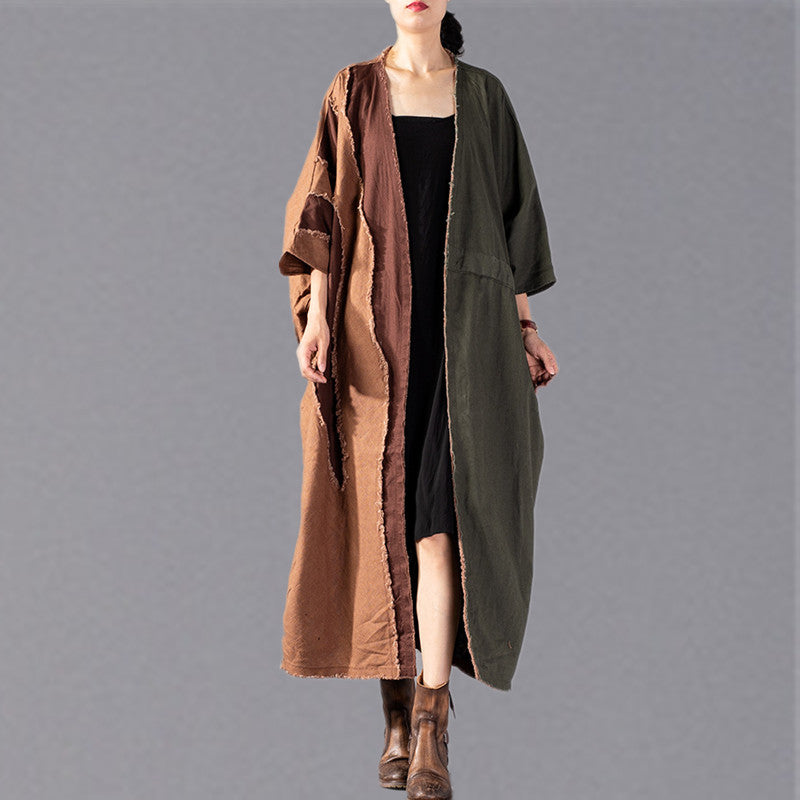 Luvik | vihreä armeija oversized trench-coat patchwork muoti takit naru