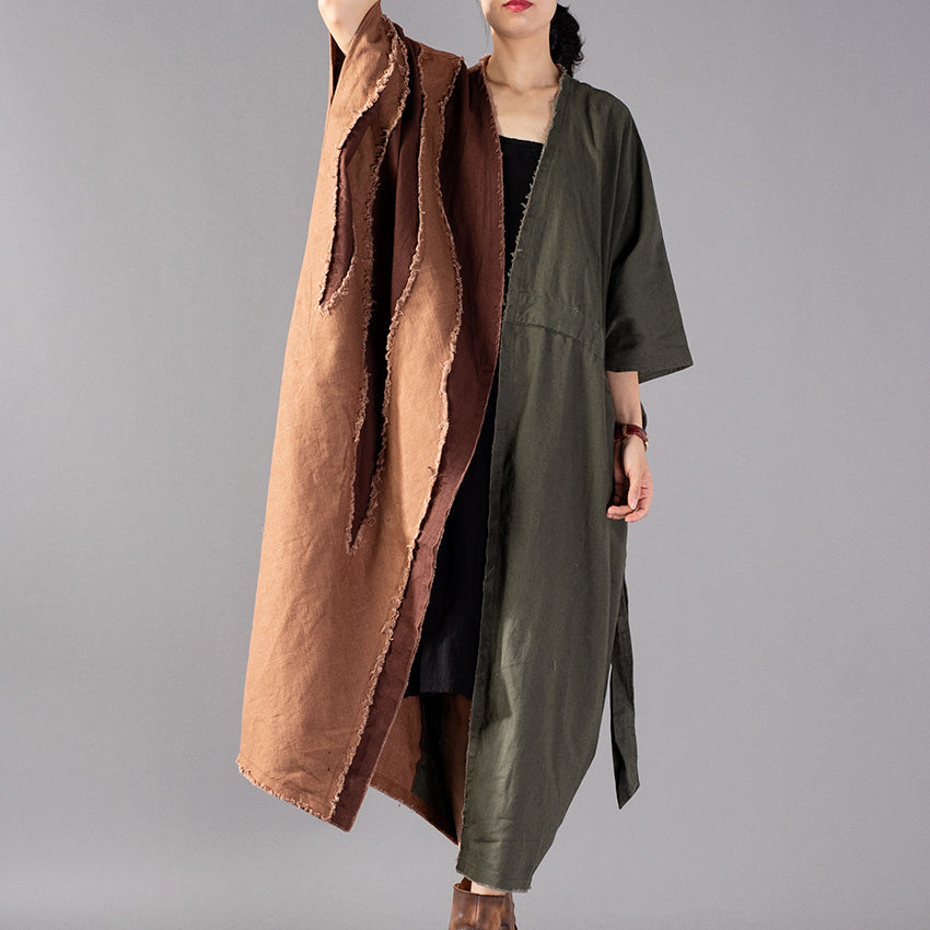 Luvik | vihreä armeija oversized trench-coat patchwork muoti takit naru