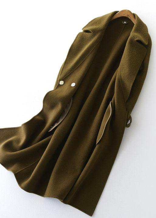 Luvik | vihreät villakot Mittaa pitkät, löysät takit, joissa on solmittava vyö Ulkovaatteet, kääntökaulus