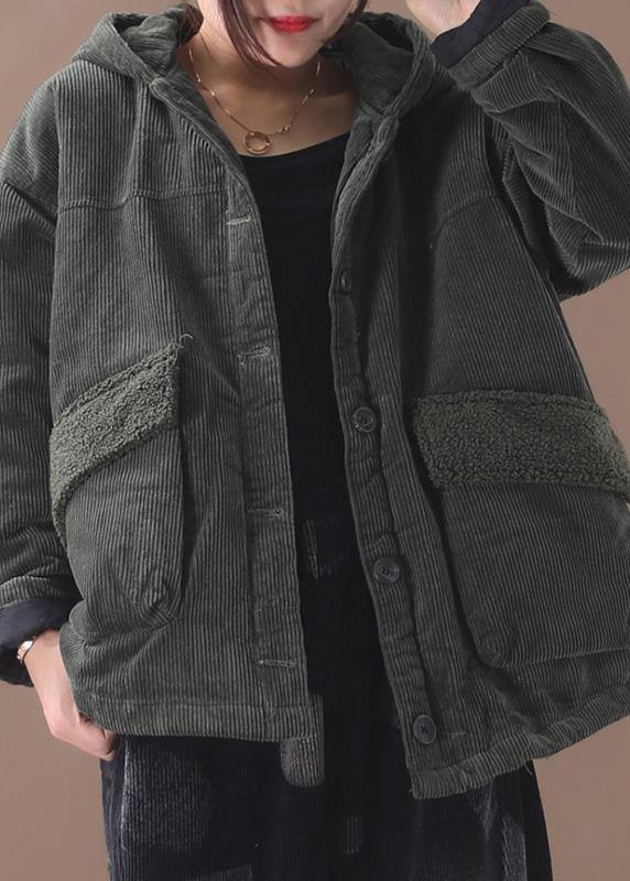 Luvik | Suuri koko talvitakki hupulla lyhyet takit naisille vihreät