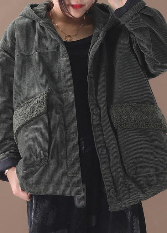 Luvik | Suuri koko talvitakki hupulla lyhyet takit naisille vihreät