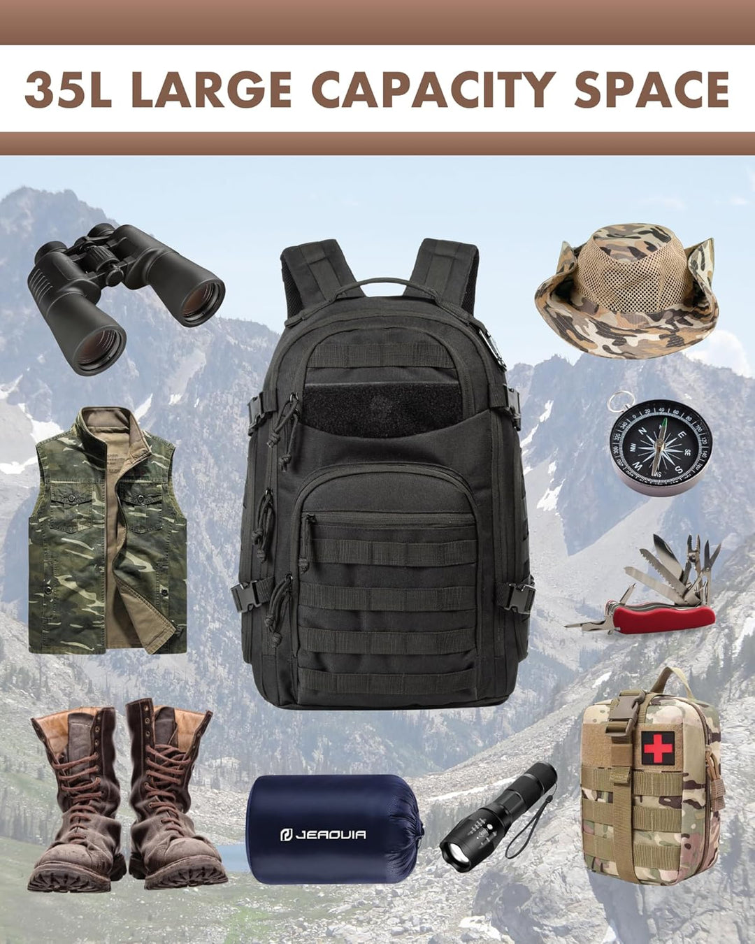 35L Utendørs Taktisk Ryggsekk med Molle System og Laptop Oppbevaring | Luvikno