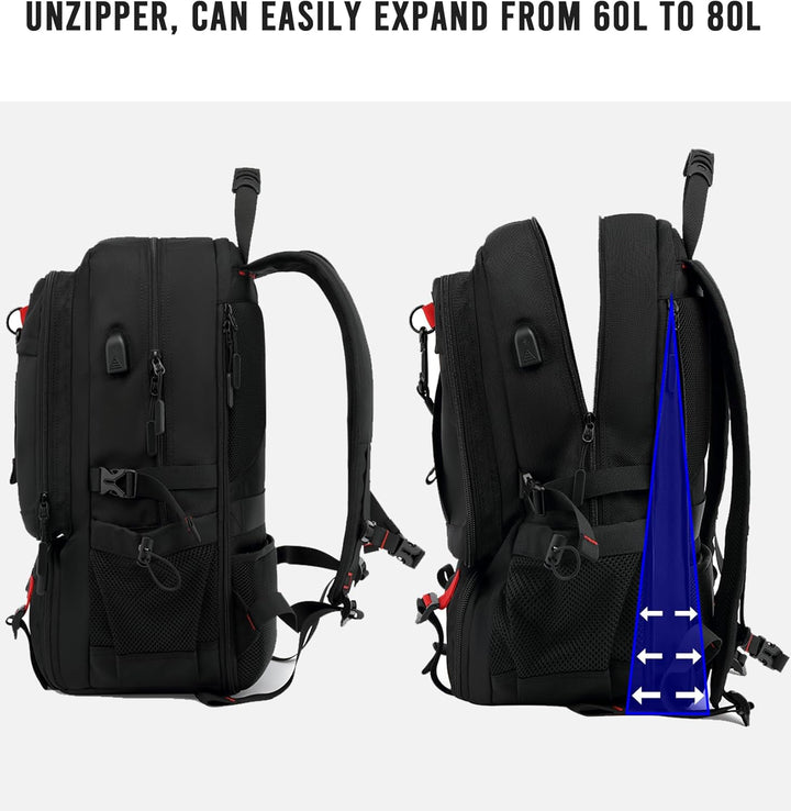 60L Vanntett Reisedatamaskinryggsekk med USB-port og Skoforening | Luvikno