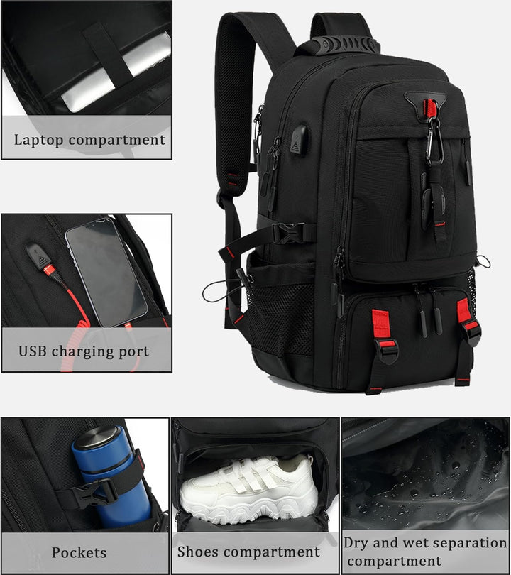 60L Vanntett Reisedatamaskinryggsekk med USB-port og Skoforening | Luvikno