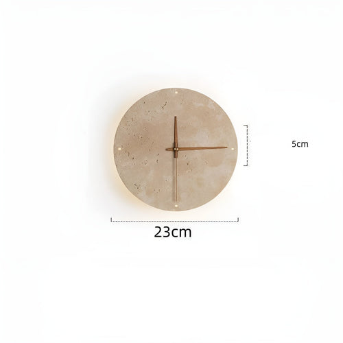 Travertine Veggklokke med LED Lys – Minimalistisk & Dekorativ | Høy- Kvalitets Naturlig Stein Klokke | Luvikno