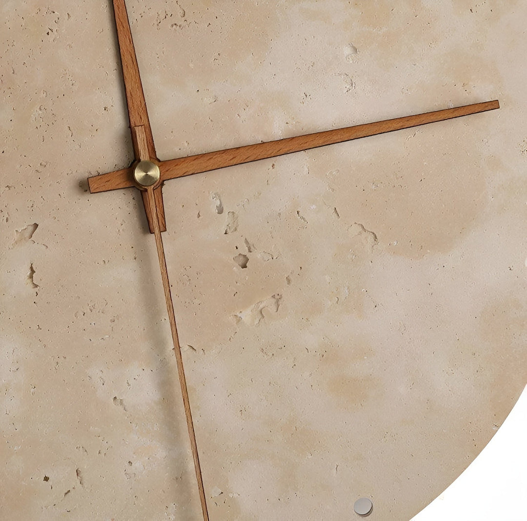 Travertine Veggklokke med LED Lys – Minimalistisk & Dekorativ | Høy- Kvalitets Naturlig Stein Klokke | Luvikno