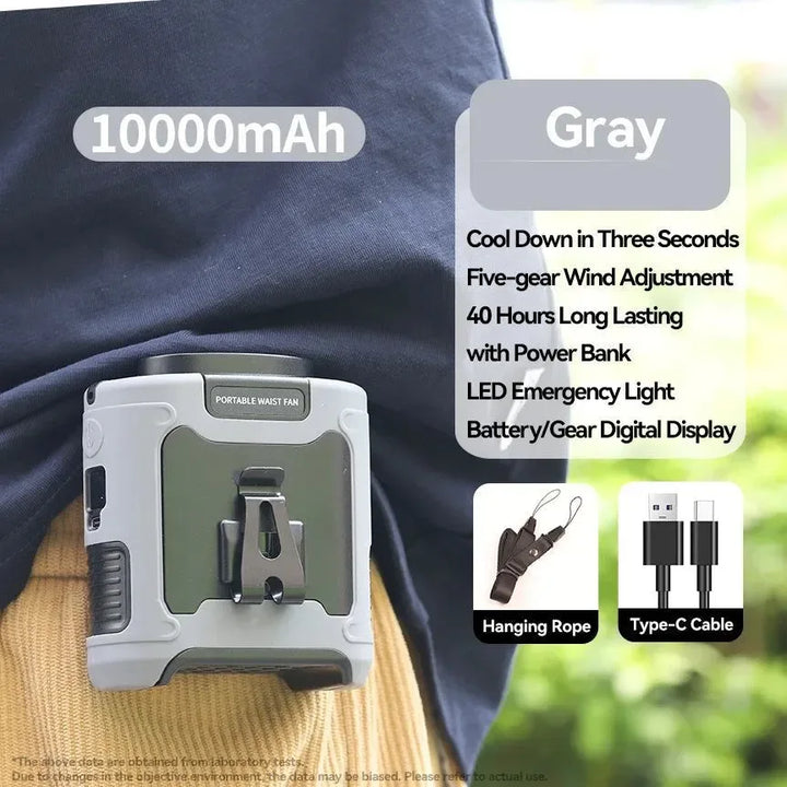 10000mAh Bærbar Utendørs Livmorvifte – Hengende Nakke & Sterk Vind med Power Bank & LED Belysning | Luvikno