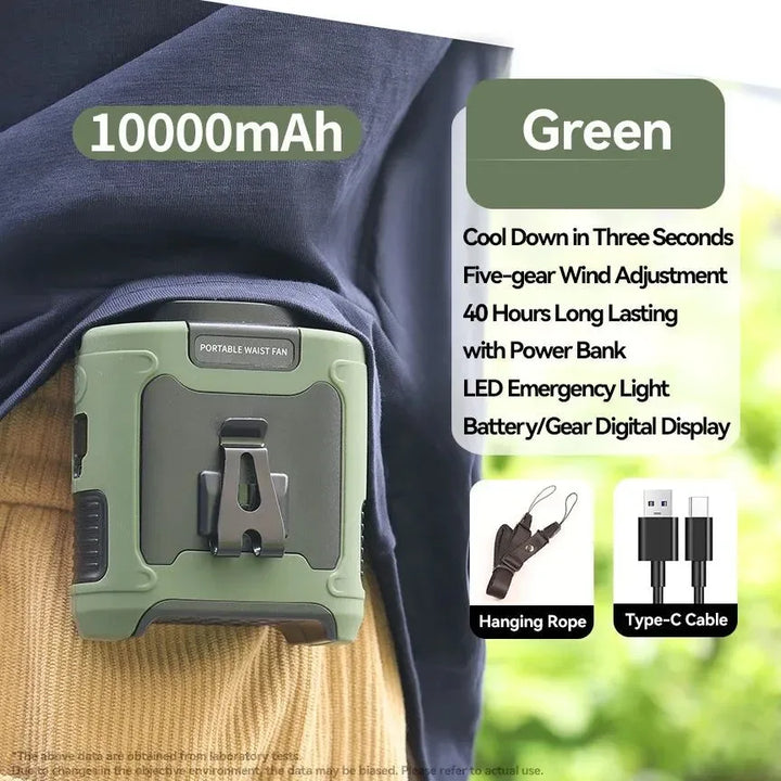 10000mAh Bærbar Utendørs Livmorvifte – Hengende Nakke & Sterk Vind med Power Bank & LED Belysning | Luvikno