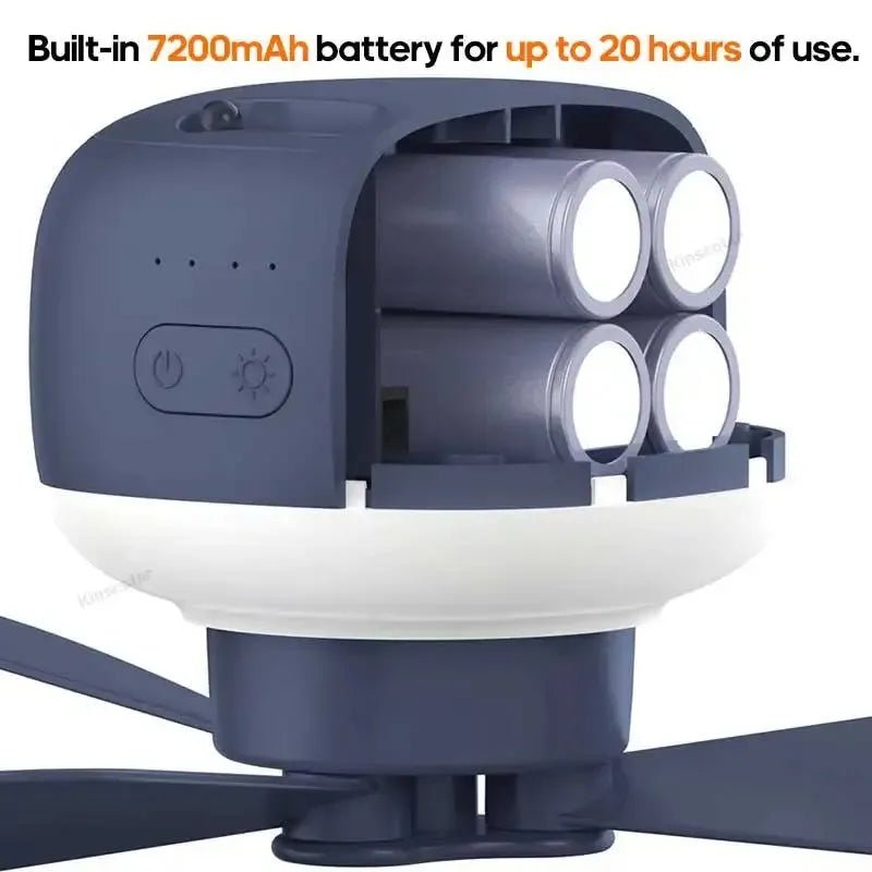 7200mAh Utendørs Campingvifte – Trådløs Takvifte med LED-lys & Fjernkontroll | Luvikno