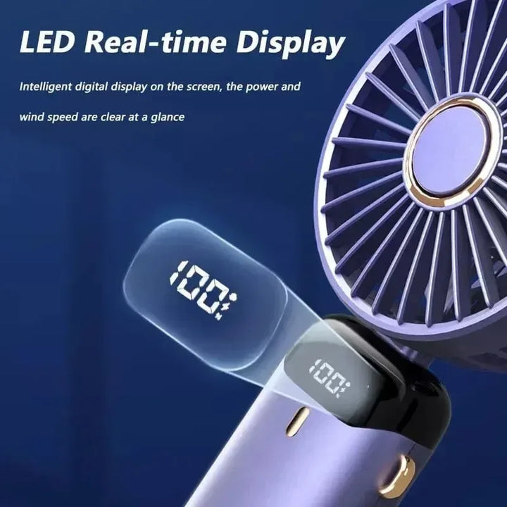 Bærbar mini vifte – 3000mAh sammenleggbar USB-oppladbar vifte med LED-skjerm & telefonstativ | Luvikno