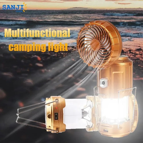 Multifunksjonell Led Campinglys Oppladbar Campinglampe Solenergi Lading Bærbar Vifte Lanterne Nød Utendørs Belysning | Luvikno