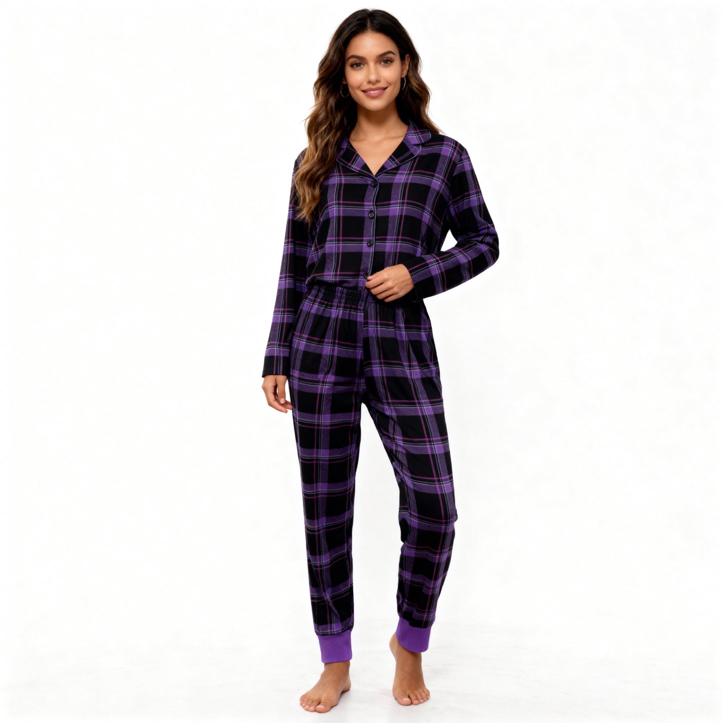 Luvik | Joulu Purppura Ruudulliset Napitus-Edessä Pyjamat Perhe Pyjama Setit